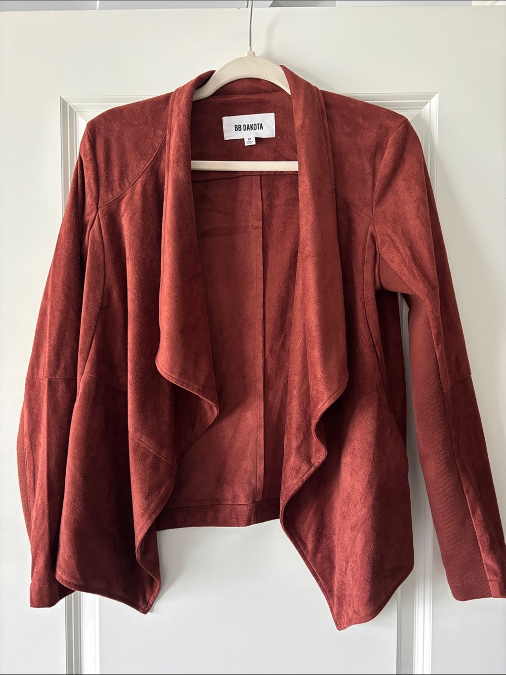 BB Dakota Open Rust Suede-Like Waterfall Blazer